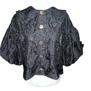 Antonio Melani Pilgrim Collar Bubble Sleeve Black Brocade Button Front Top Sz 8